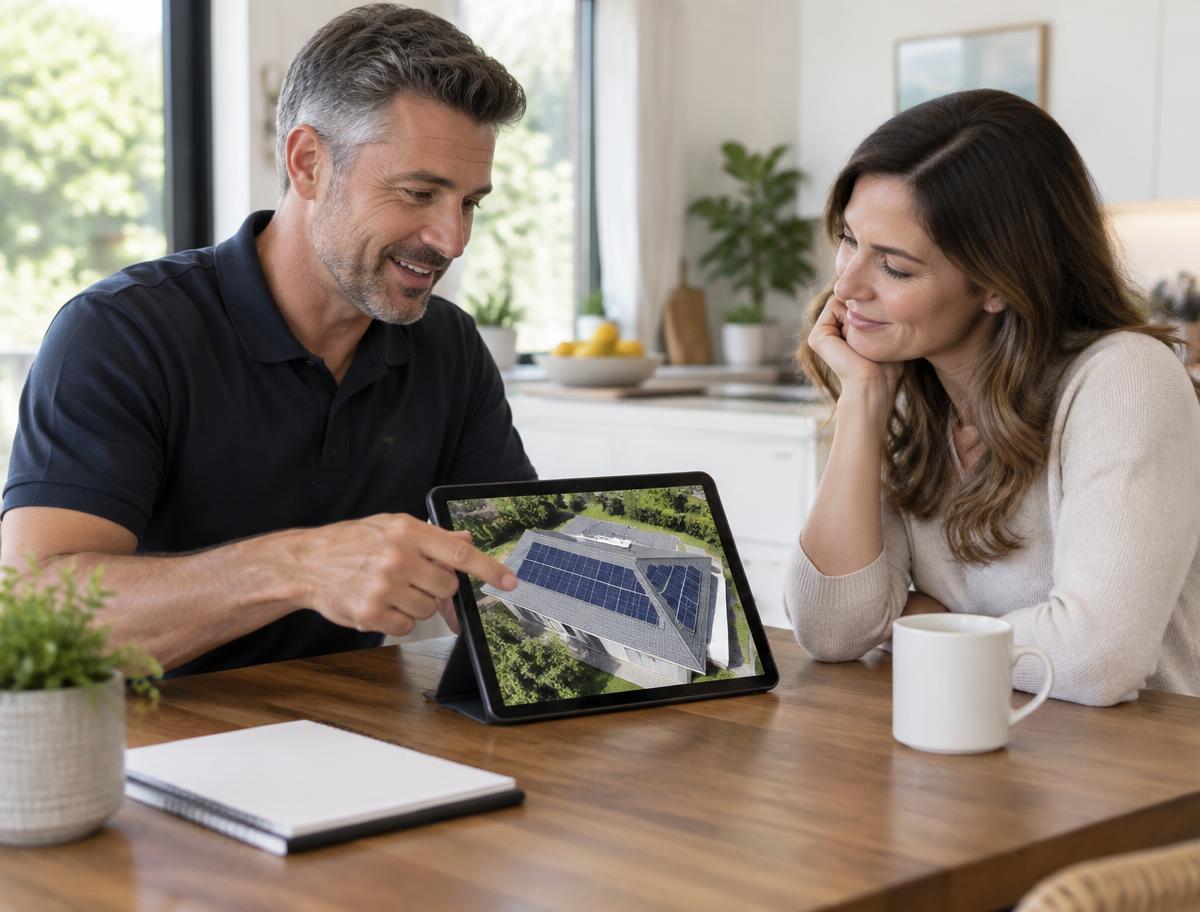 Solar advisor reviewing a home installation plan
